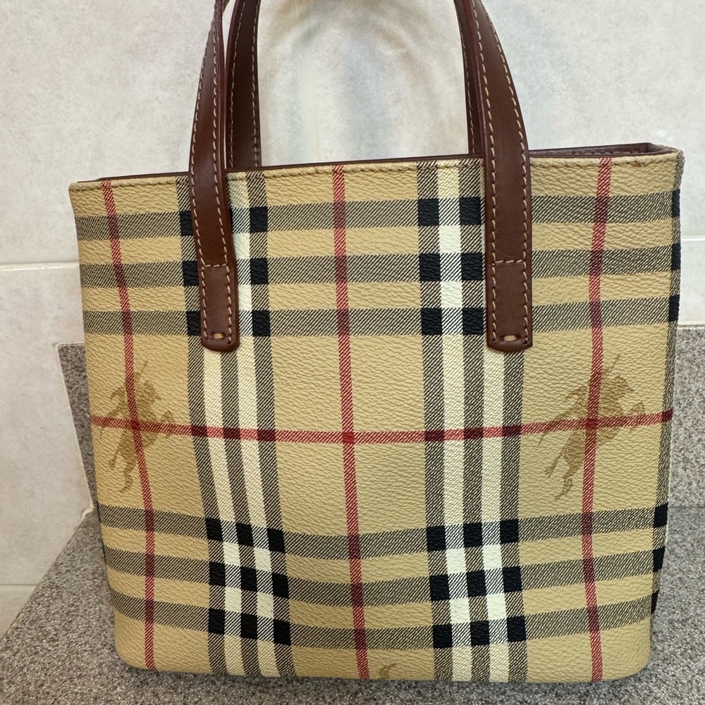 Authentic Burberry haymarket signature leather small tote